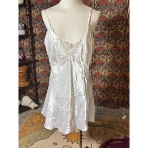 Frederick's of Hollywood White Lace Satin Mini Slip Dress Lingerie Small